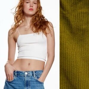 Zara Seamless Ribbed Cropped Stretch Tank Top Olive Green